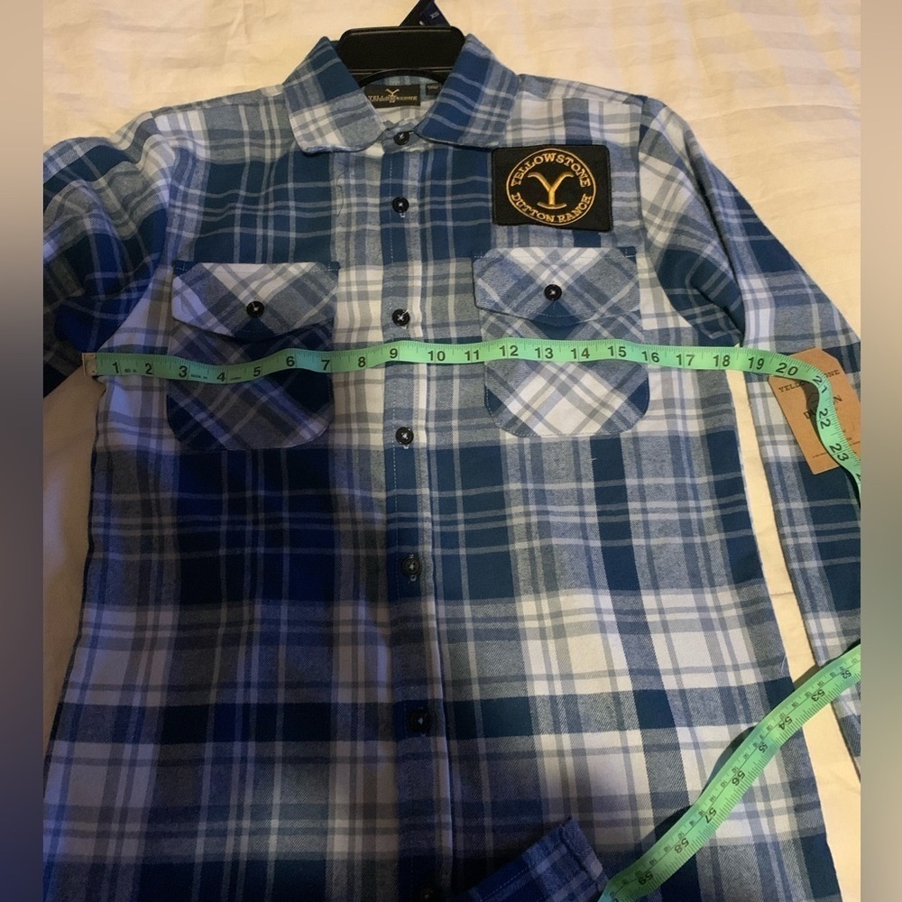NWT Yellowstone Dalton Ranch XS Flannel blue and white plaid long sleeve - Picture 4 of 5